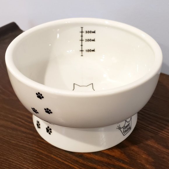 Necoichi Cat Necoichi Raised Cat Food Bowl White Ceramic Paw Prints